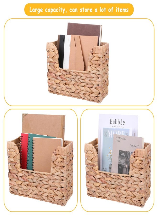 Hpmjz Woven Hanging Magazine Holder Water Hyacinth Magazine Basket Wall Mounted Woven Mail Organizer Wicker Storage Box with Handle Newspaper Rack Decorative for Home Office - Image 3